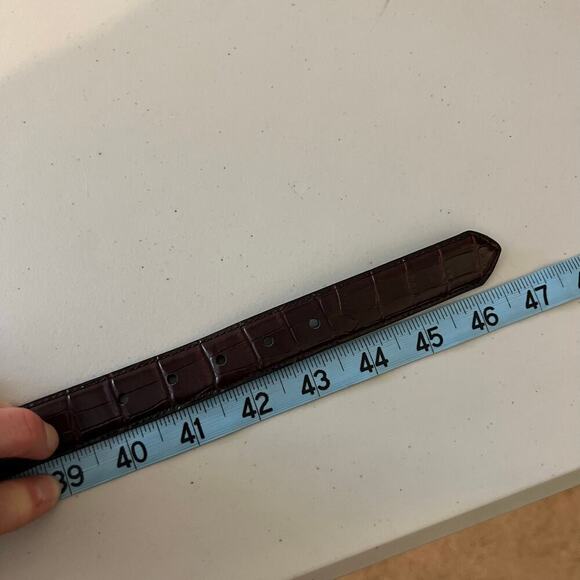 Vintage 90s Brown Vegan Leather Silver Chunky Buckle Belt Size Large - Picture 8 of 10